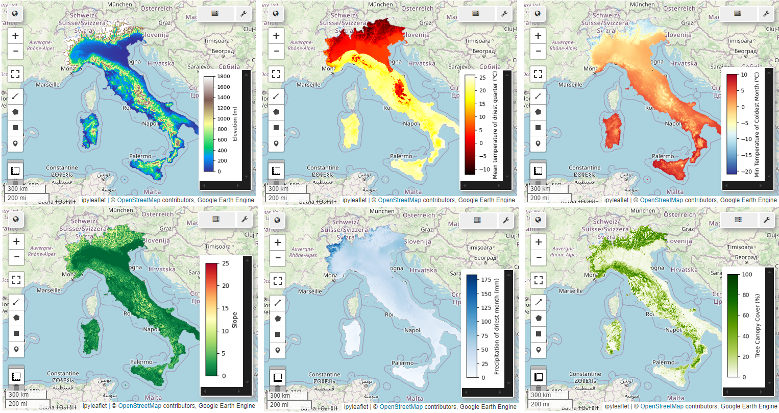 Maps of the 6 predictors