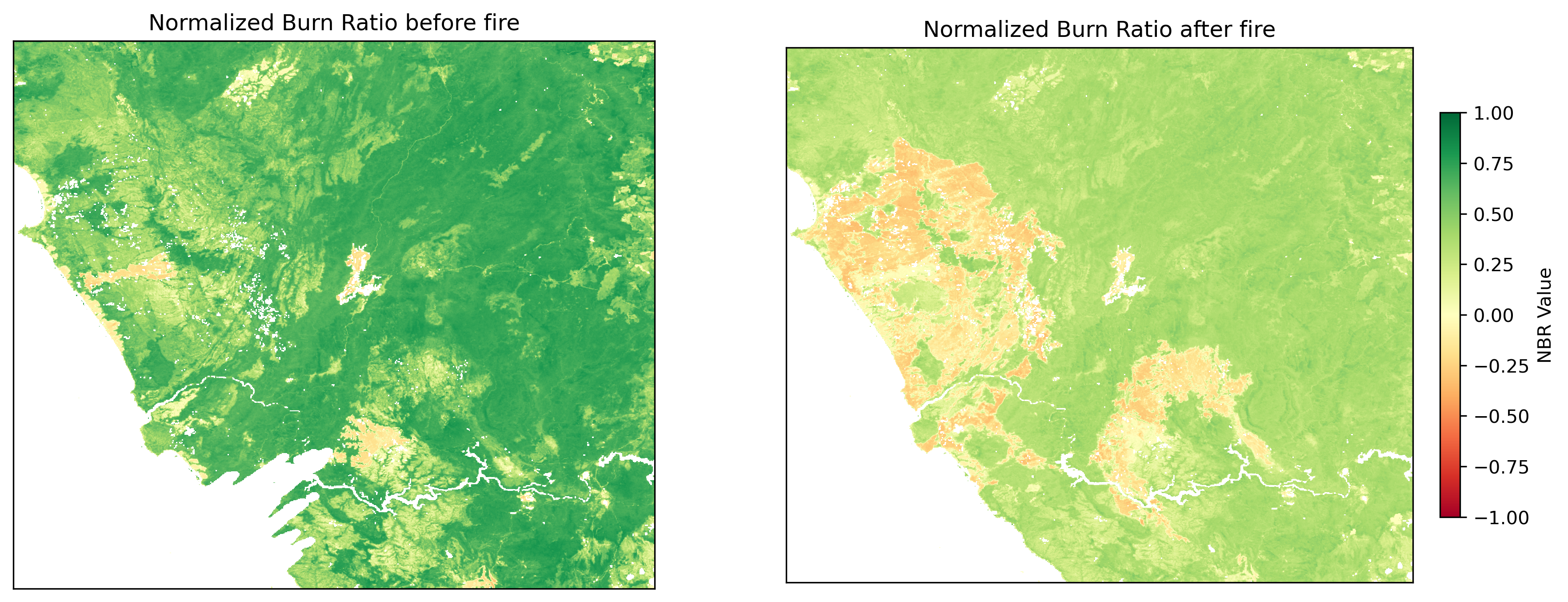 NBR of the fire area before and after the fire